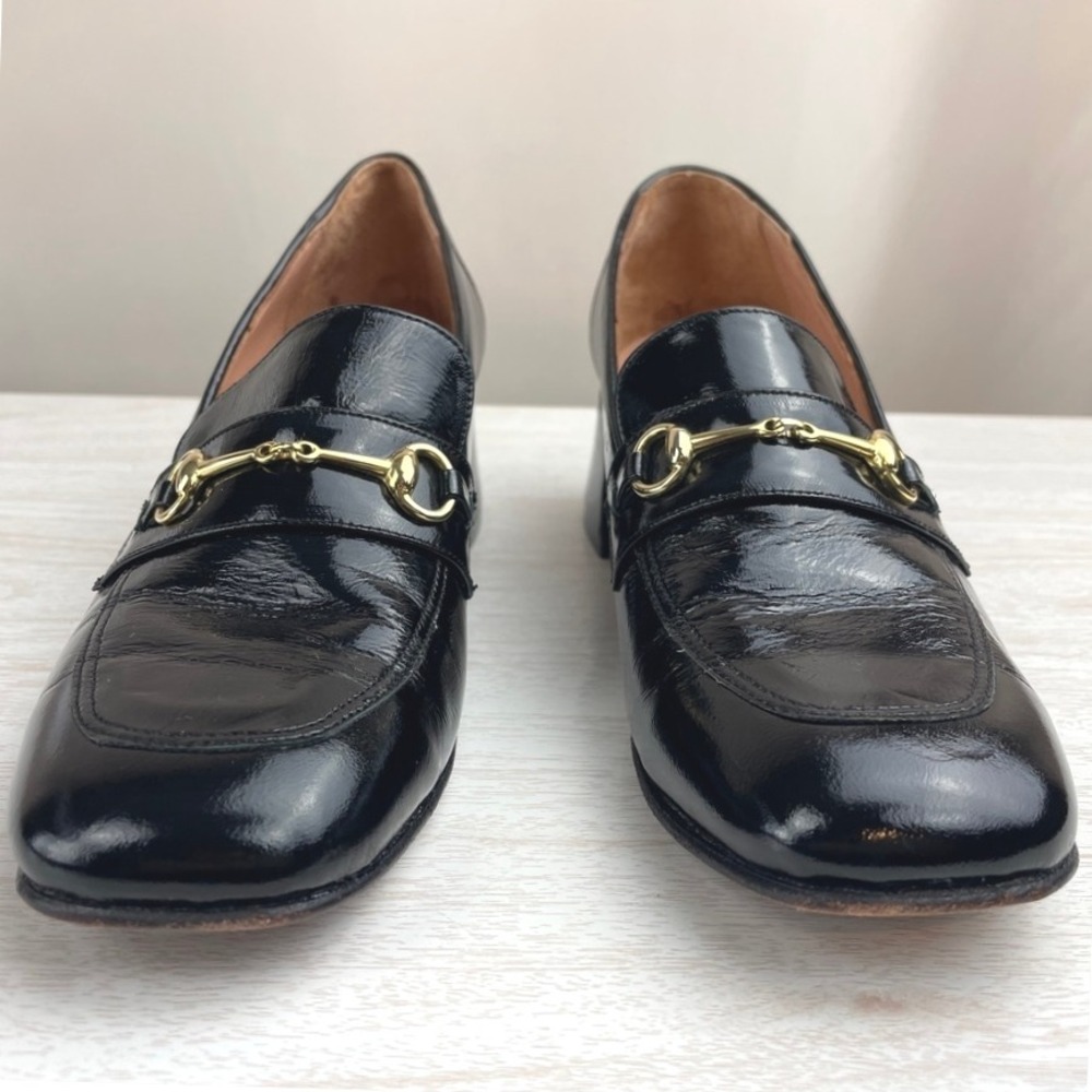 APERTURA Womens (8) Black Patent Leather Horsebit‎ Block Heel Loafer Classic - Picture 5 of 8